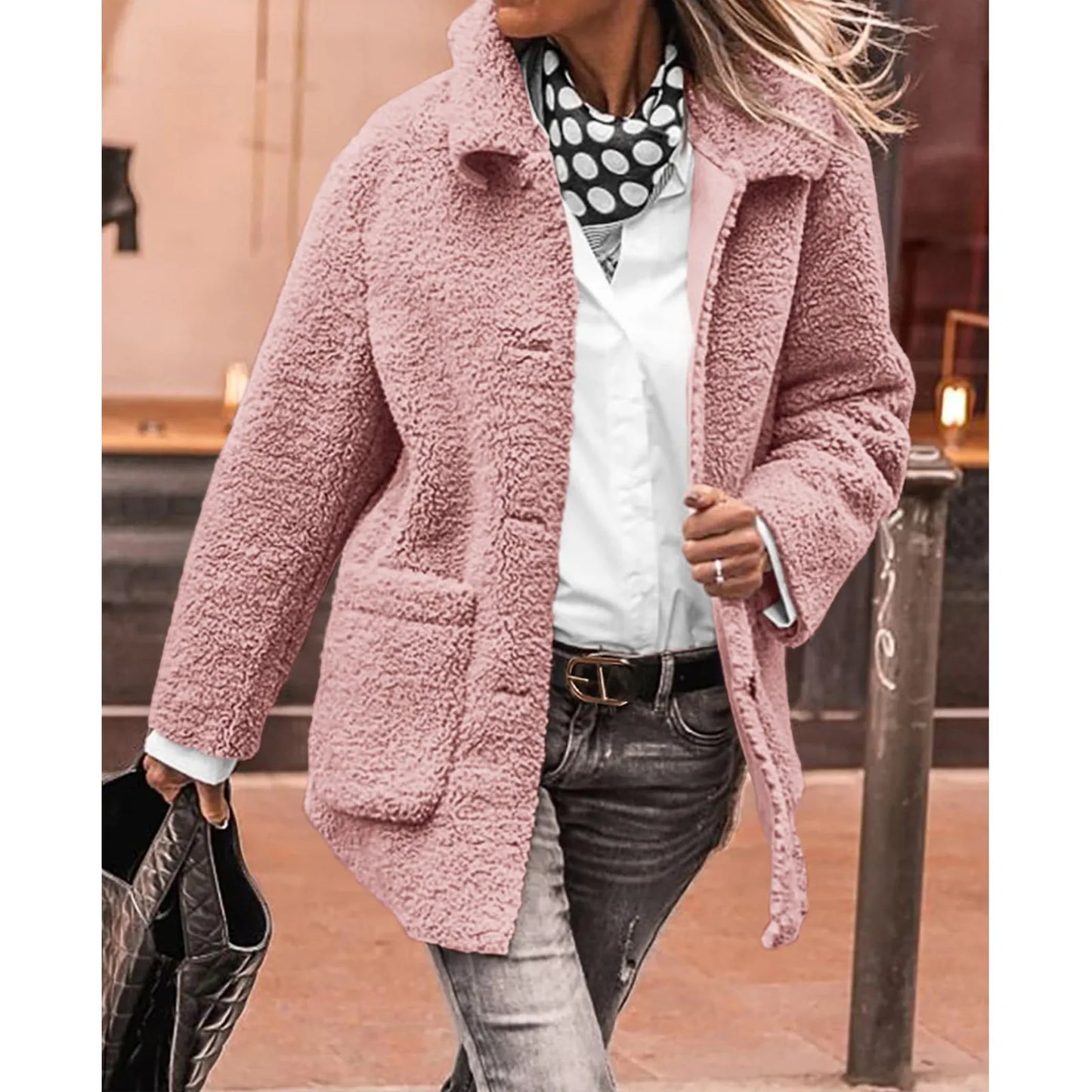 Marlis | Damen Buttoned Lapel Collar Fleecejacke mit großen Taschen – Kuschelig, warm und stilvoll