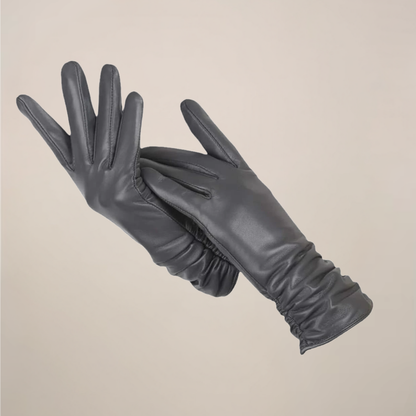 Krista | Damen Klassische Handschuhe mit eleganter Raffung am Handgelenk | Weiche Winterhandschuhe in Uni-Farbe