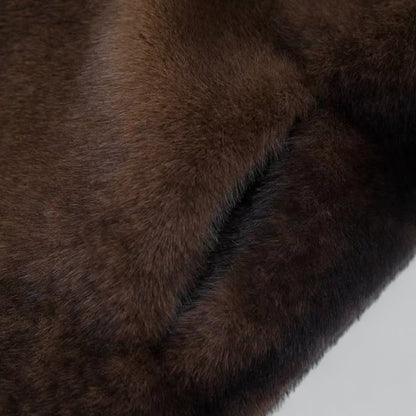 Kaja | Damen Langer Kunstpelzmantel in Dunkelbraun | Eleganter Wintermantel mit luxuriöser Optik