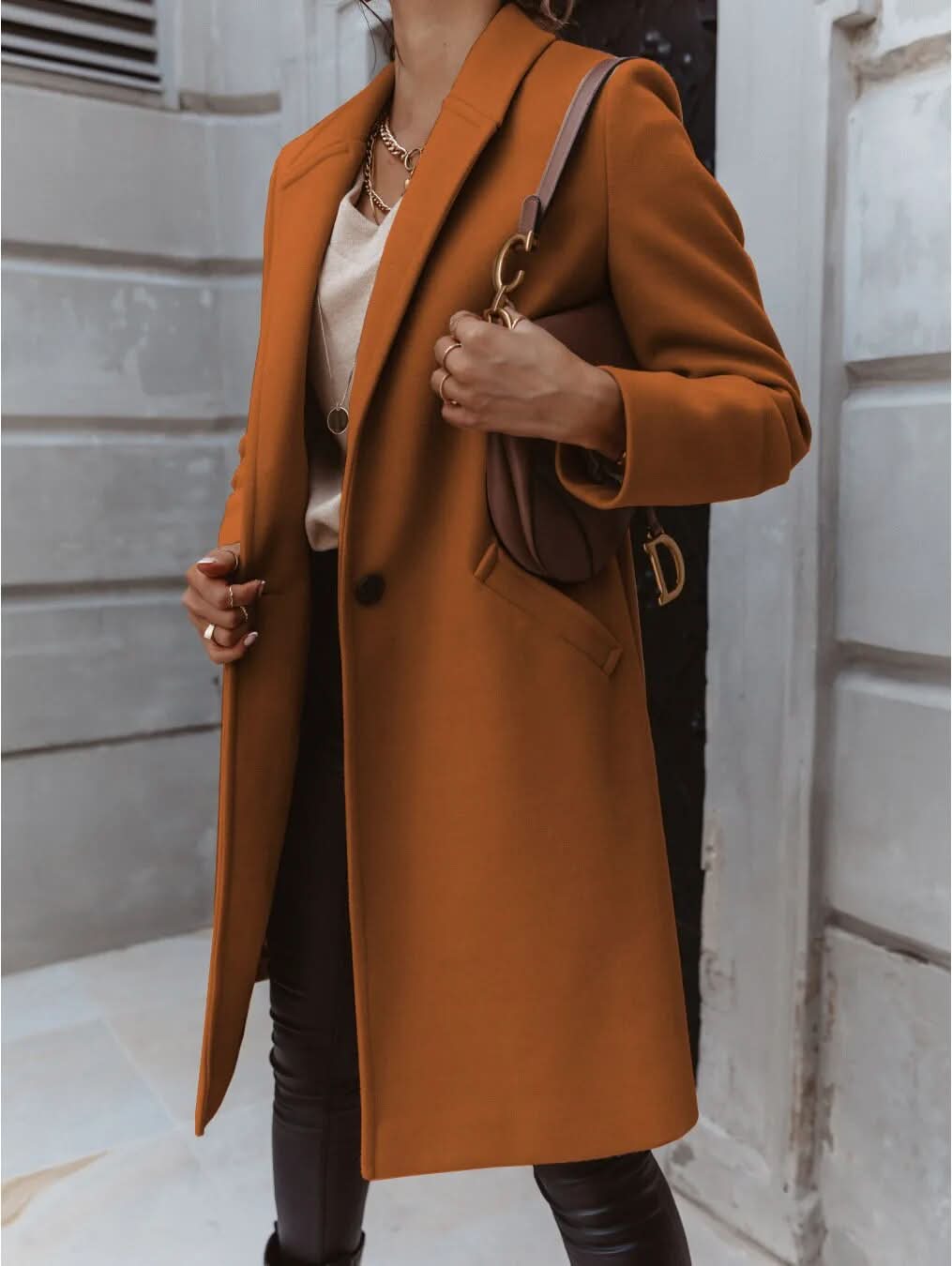 Ina | Women’s Long Tailored Coat – Eleganter Langer Damenmantel mit Struktur für Stilvolle Layer-Looks