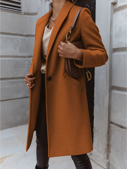 Ina | Women’s Long Tailored Coat – Eleganter Langer Damenmantel mit Struktur für Stilvolle Layer-Looks