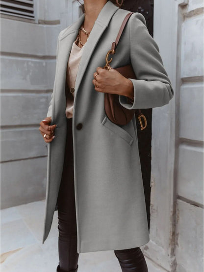 Ina | Women’s Long Tailored Coat – Eleganter Langer Damenmantel mit Struktur für Stilvolle Layer-Looks