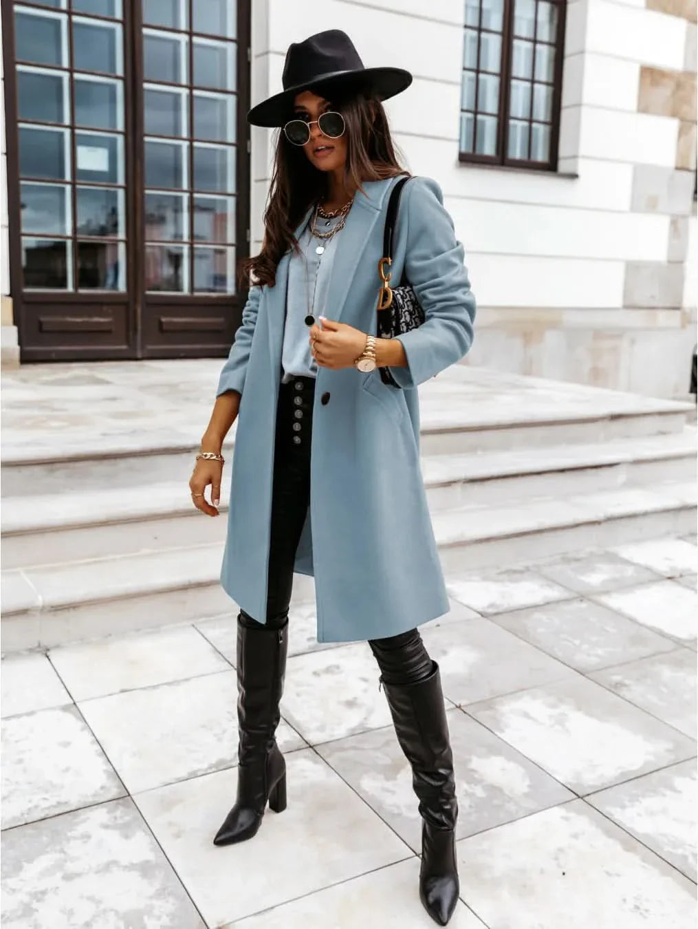 Ina | Women’s Long Tailored Coat – Eleganter Langer Damenmantel mit Struktur für Stilvolle Layer-Looks