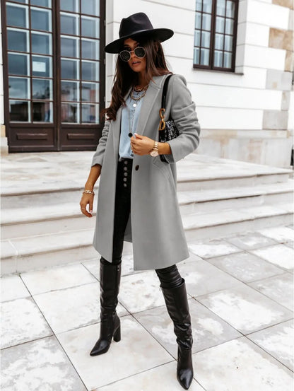 Ina | Women’s Long Tailored Coat – Eleganter Langer Damenmantel mit Struktur für Stilvolle Layer-Looks