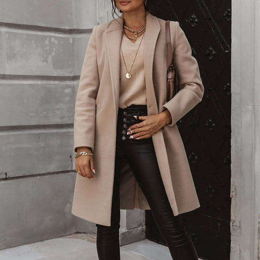 Ina | Women’s Long Tailored Coat – Eleganter Langer Damenmantel mit Struktur für Stilvolle Layer-Looks