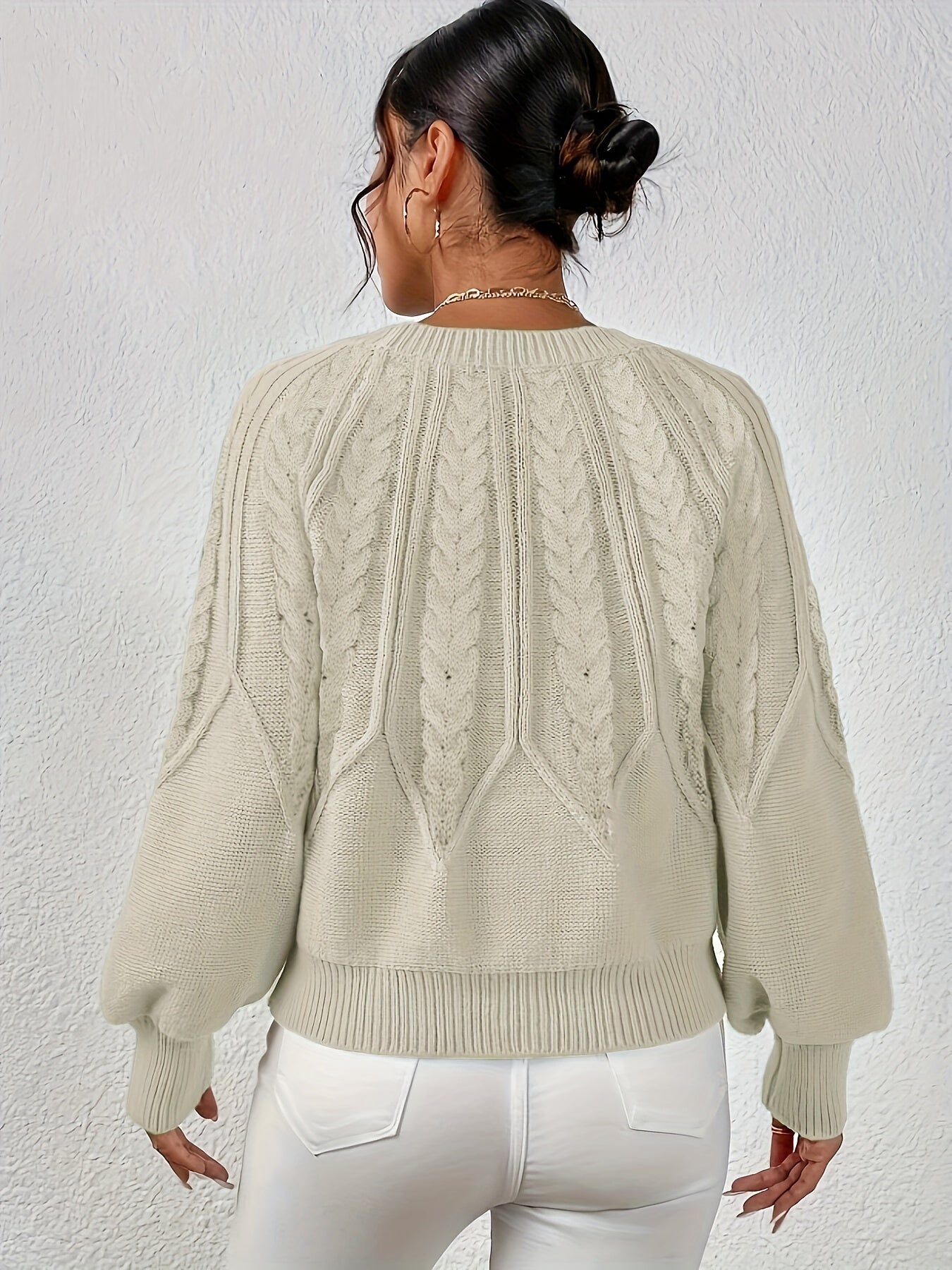 Fiyora | Damen Rundhals Strickpullover mit Zopfmuster