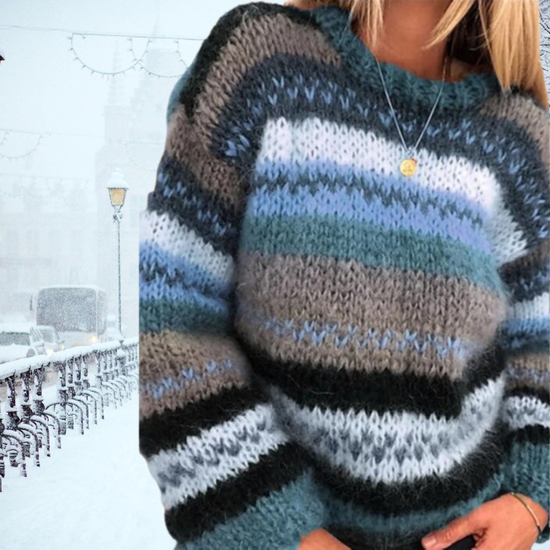 Mathilde | Langer Lockerer Pullover mit Bunt Gestreiftem Design