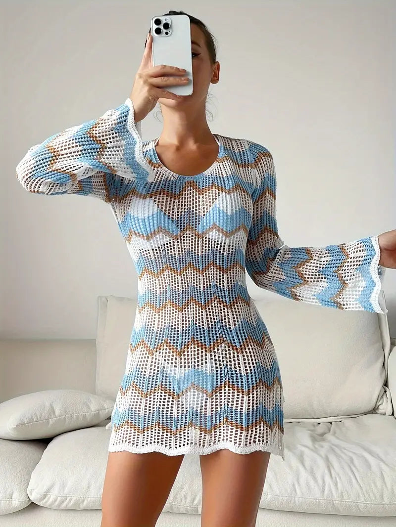 Bikinini | Rückenfreies Strickkleid mit Chevron-Muster