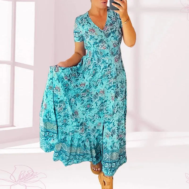 Reliza | Boho Midi-Sommerkleid mit Blumenprint