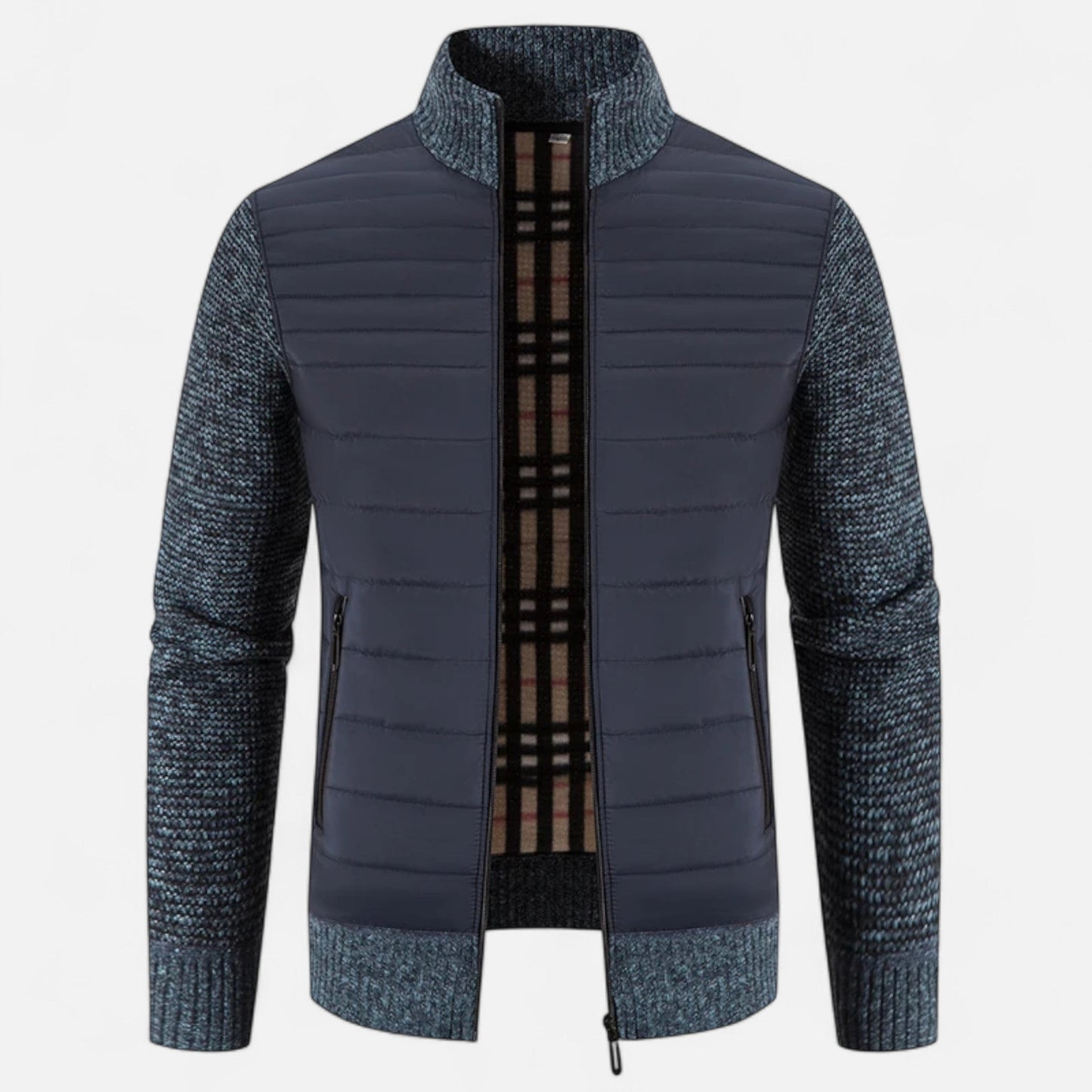 Herren Fleecejacke Patchwork | Stehkragen und Stilvolle Kontraste
