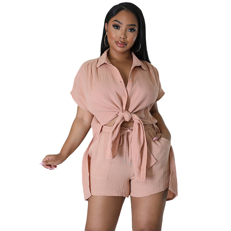 Loice | Sommer Damen 2-teiliges Set Kurzarm Hemdbluse und Shorts