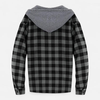 Sven | Herren Kariertes Button-Up Hoodie-Hemd – Weiche Übergangsjacke mit Kapuze & Kordelzug für Freizeit & Alltag