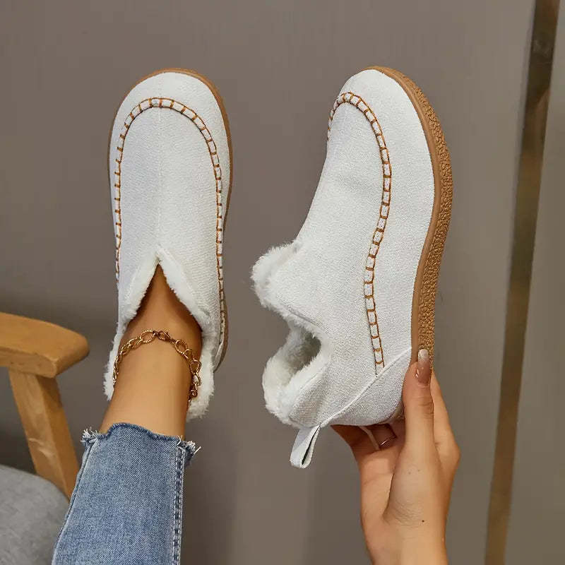 Valentina | Damen Fleecegefütterte Orthopädische Winter Loafers mit Stickdetails