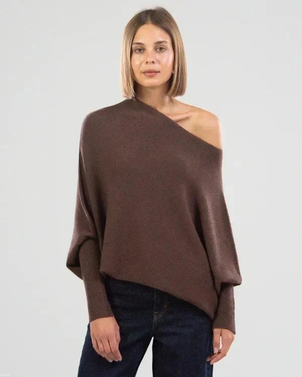 Renate | Damen Off-Shoulder Pullover, Asymmetrisch und Stilvoll für jeden Anlass