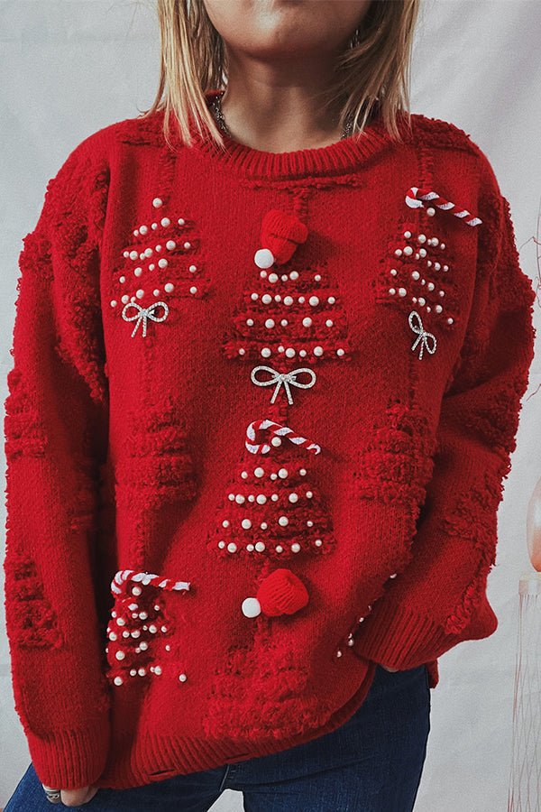 Antjel | Damen Weihnachts-Pullover mit Rundhalsausschnitt und Pom-Pom-Details