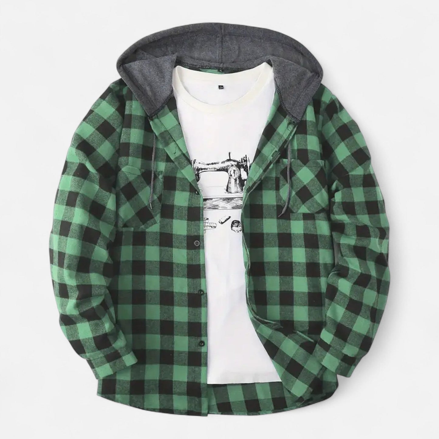 Sven | Herren Kariertes Button-Up Hoodie-Hemd – Weiche Übergangsjacke mit Kapuze & Kordelzug für Freizeit & Alltag