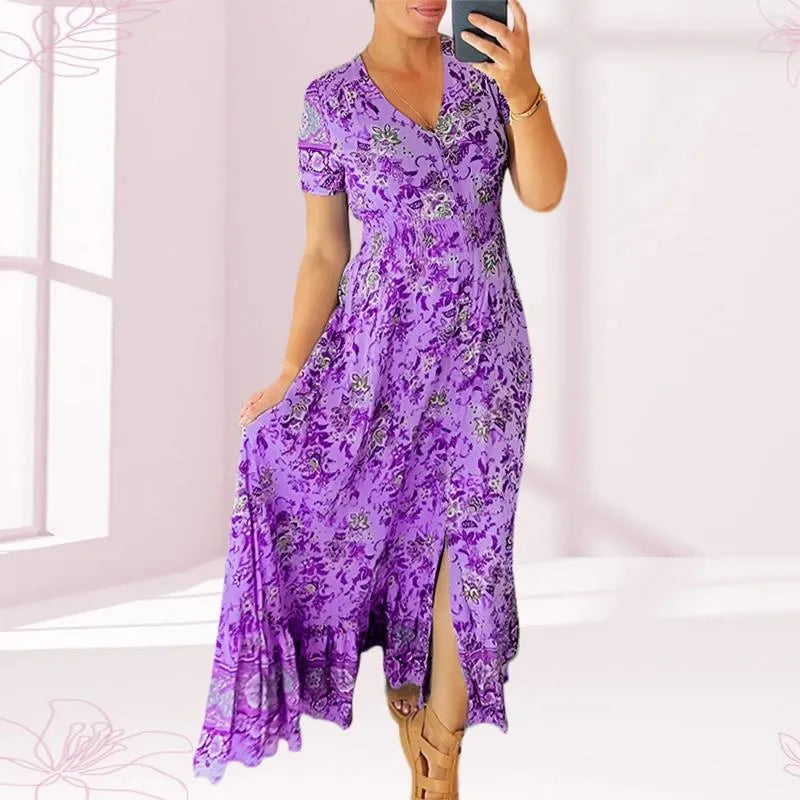 Reliza | Boho Midi-Sommerkleid mit Blumenprint