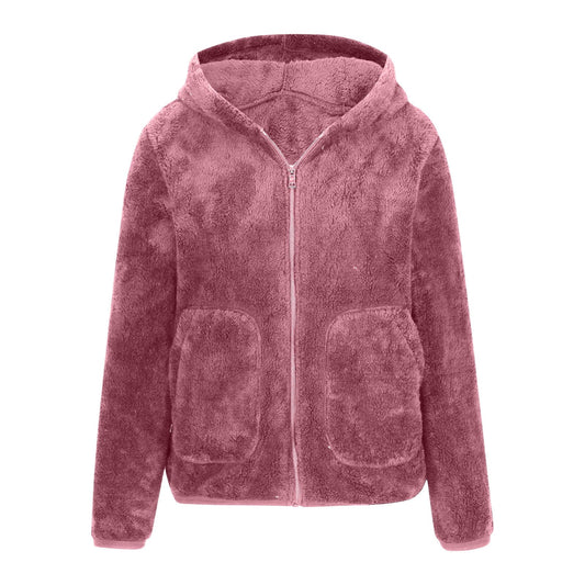 Anike | Damen Kapuzen Zip-Up Teddyjacke mit Flausch-Fleece und Seitentaschen – Kuscheliger Begleiter für kalte Tage