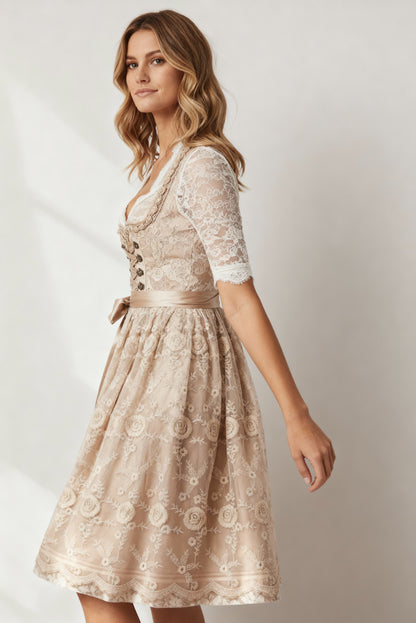 Dirndl Damen | Traditionelles Kleid mit Schnürmieder & Spitzenbluse