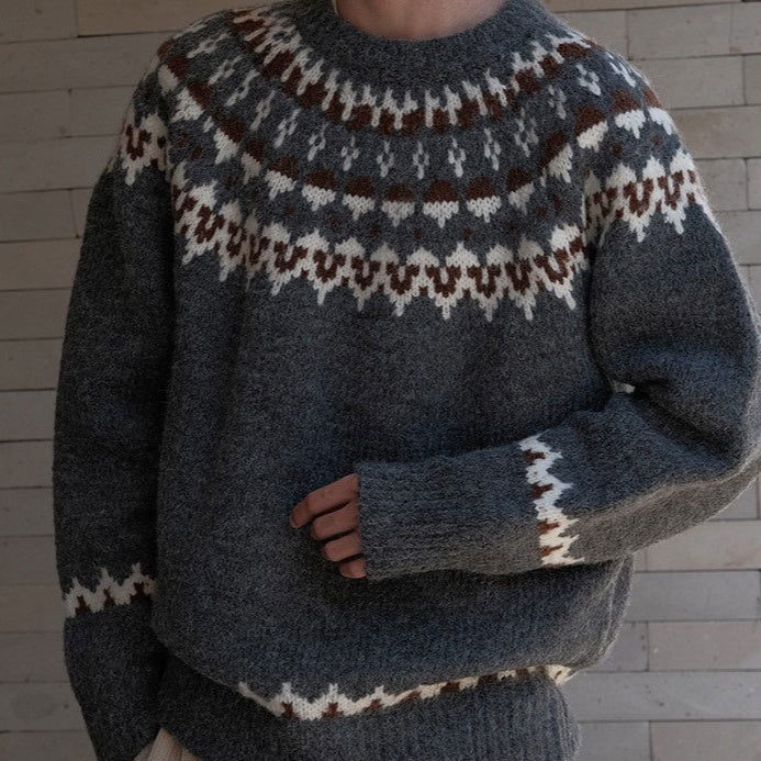 Wendelina | Damen Strickpullover mit Tribal-Muster und Rundhalsausschnitt