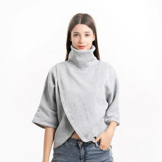 Xenia | Damen Rollkragen-Pullover mit Fledermausärmeln und Asymmetrischem Schnitt – Extra Dick und Kuschelig