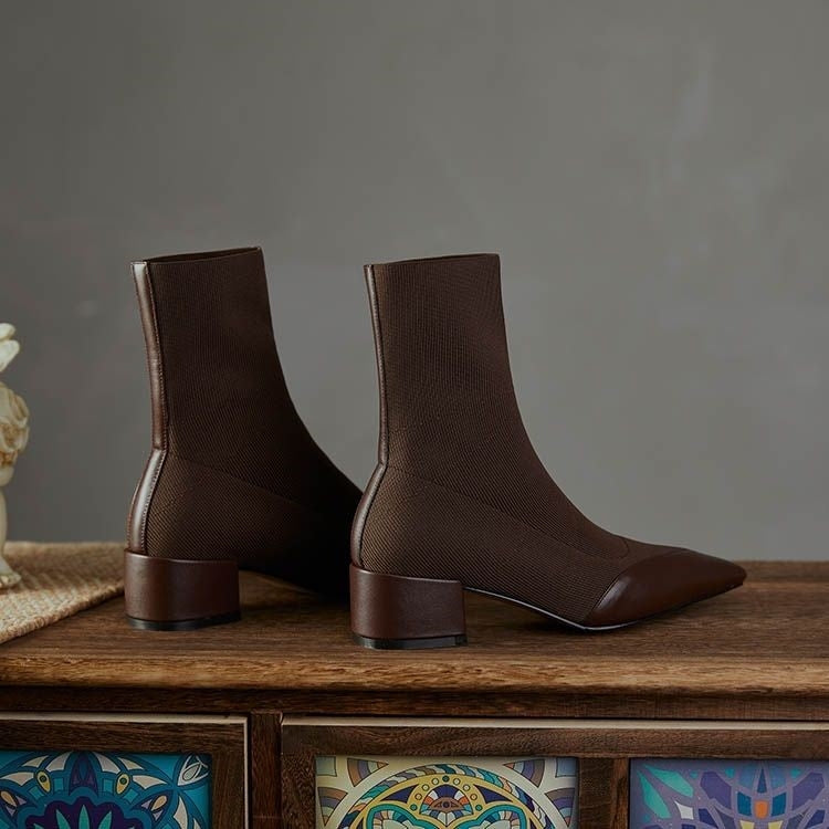 Novella | Damen Sockenstiefeletten mit Blockabsatz – Elegante Elastik-Stretch Boots mit Spitzzehe