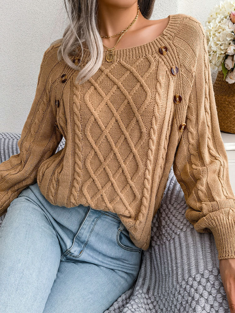 Pevlora | Rundhals-Strickpullover mit Zopfmuster für Damen