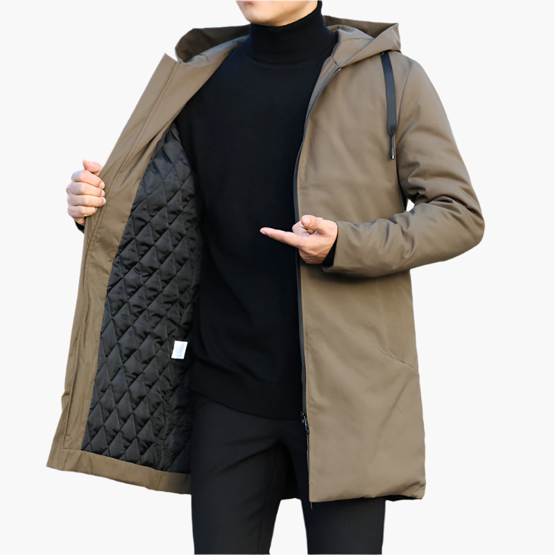 Noel | Herren Winterjacke Lang mit Kapuze & Reißverschluss – Winddicht, Wasserdicht & Warm für Herbst & Winter