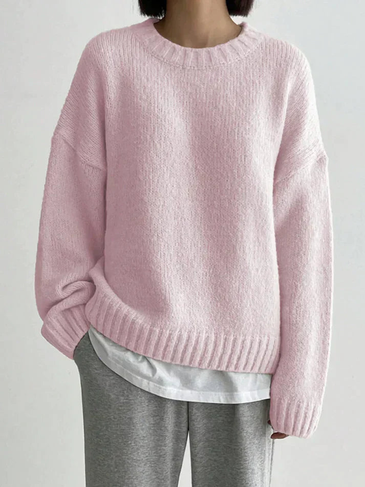 Maxi | Damen Pink Strickpullover – Lockerer Sitz mit Rundhals-Ausschnitt