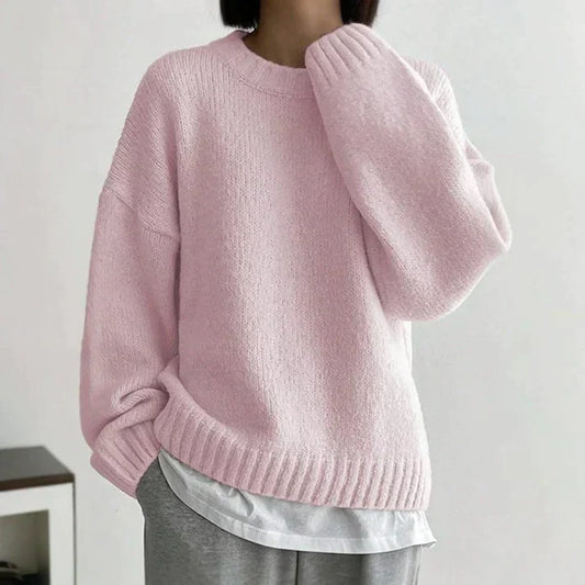 Maxi | Damen Pink Strickpullover – Lockerer Sitz mit Rundhals-Ausschnitt