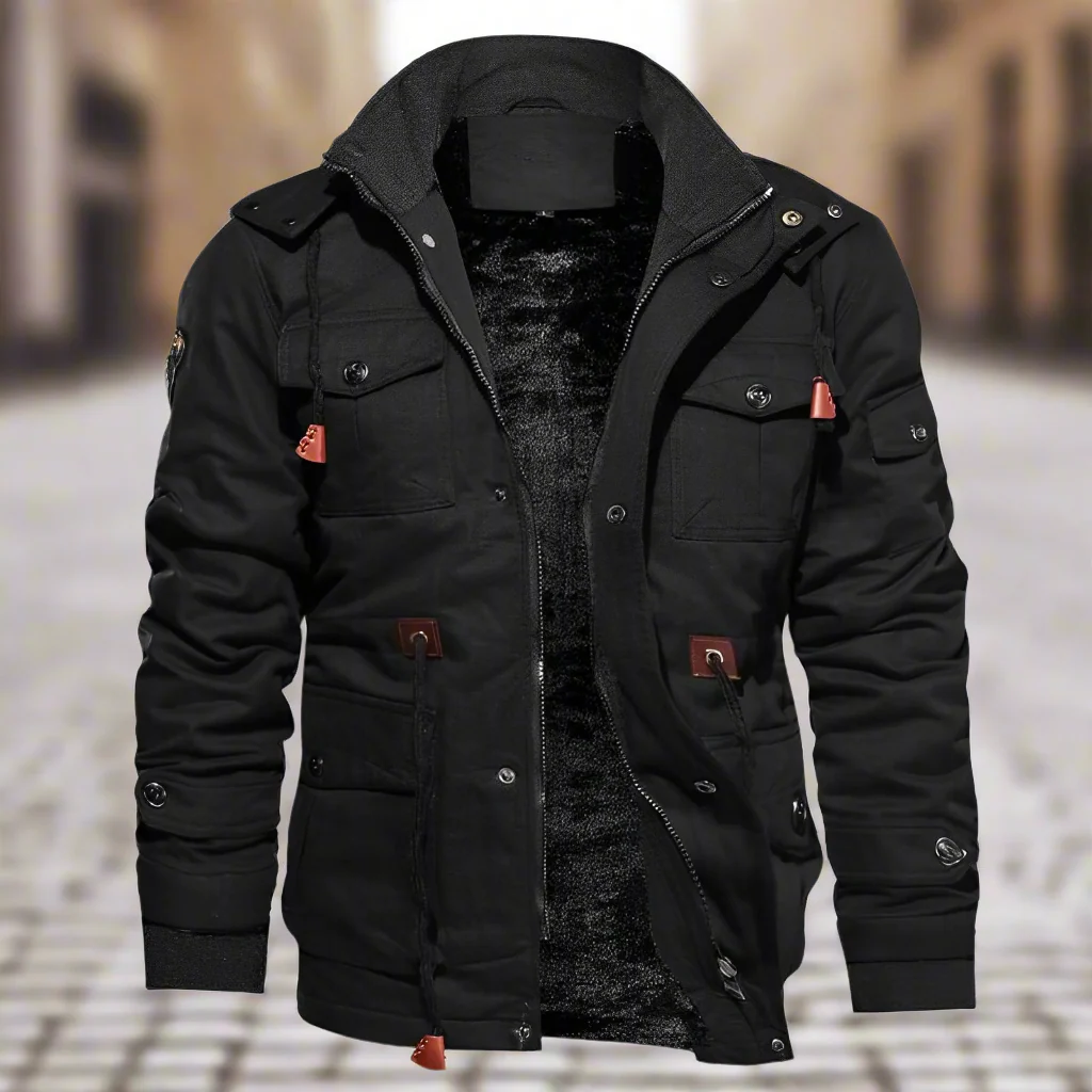 Branwell | Herren Bomberjacke Tactical mit Kapuze, Baumwolle & Fleece gefüttert