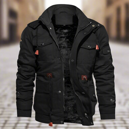 Branwell | Herren Bomberjacke Tactical mit Kapuze, Baumwolle & Fleece gefüttert
