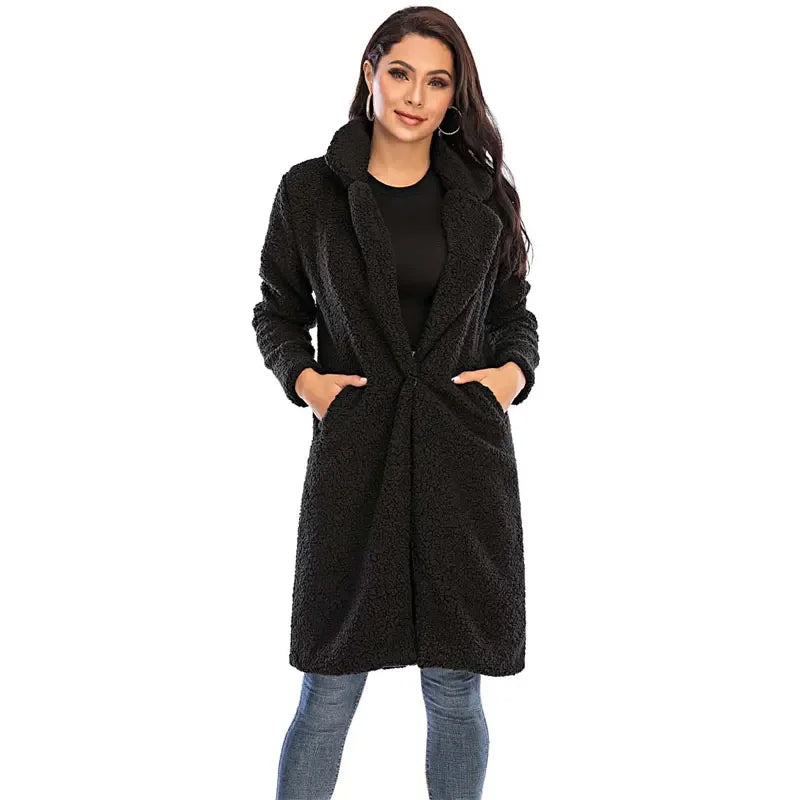 Ravina | Damen Teddy Mantel aus Fleece, Langer Plüschmantel für kuschelige Wintermomente