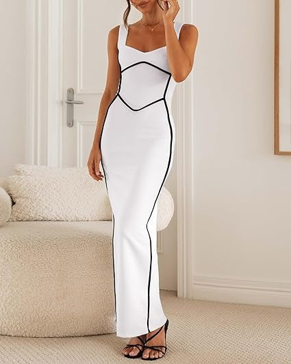 Relondra | Ärmelloses Maxi-Bodycon-Kleid mit Kontrastfarbener Fütterung