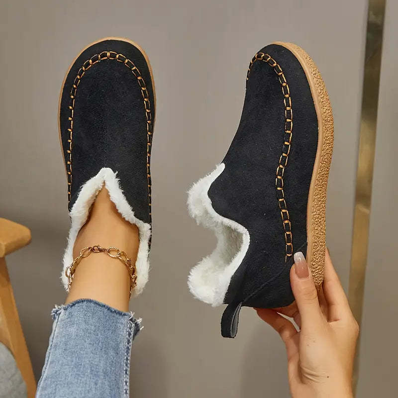 Valentina | Damen Fleecegefütterte Orthopädische Winter Loafers mit Stickdetails