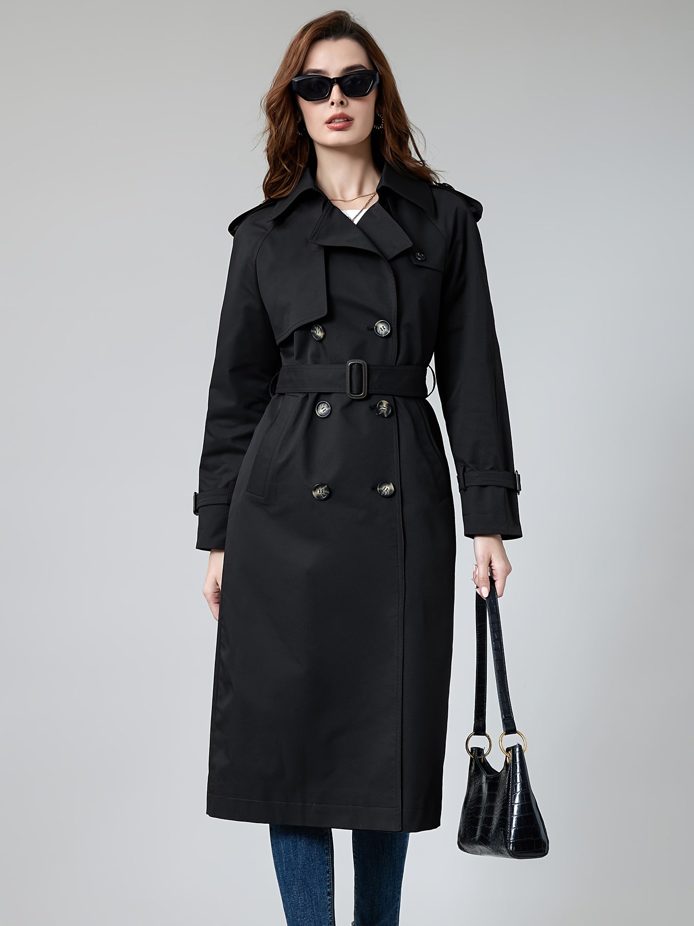 Coletta | Damen Lange Doppelknopf-Trenchcoat mit Gürtel – Klassisch Taillierte Passform