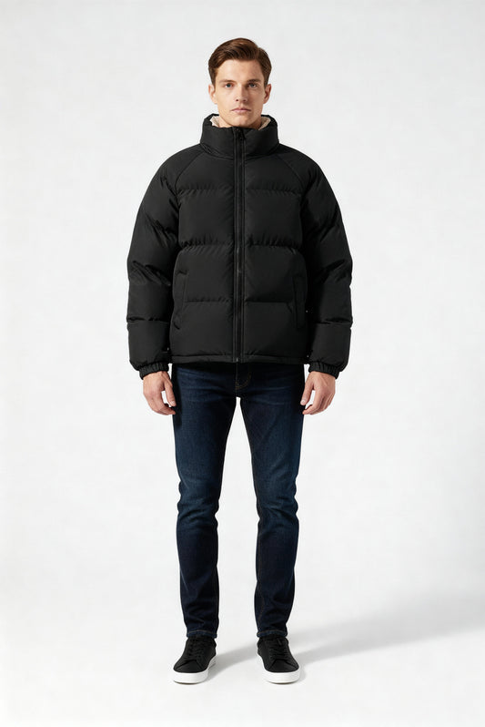 Pufferjacke Herren | Gefütterte Kapuzenjacke mit Fleece für Winter & Outdoor