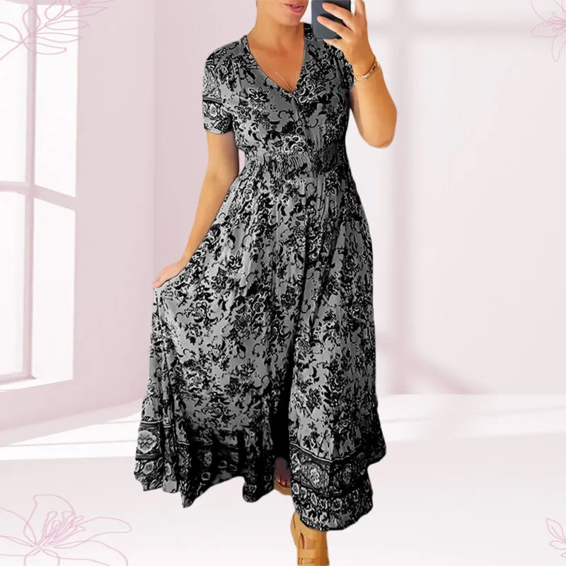 Reliza | Boho Midi-Sommerkleid mit Blumenprint