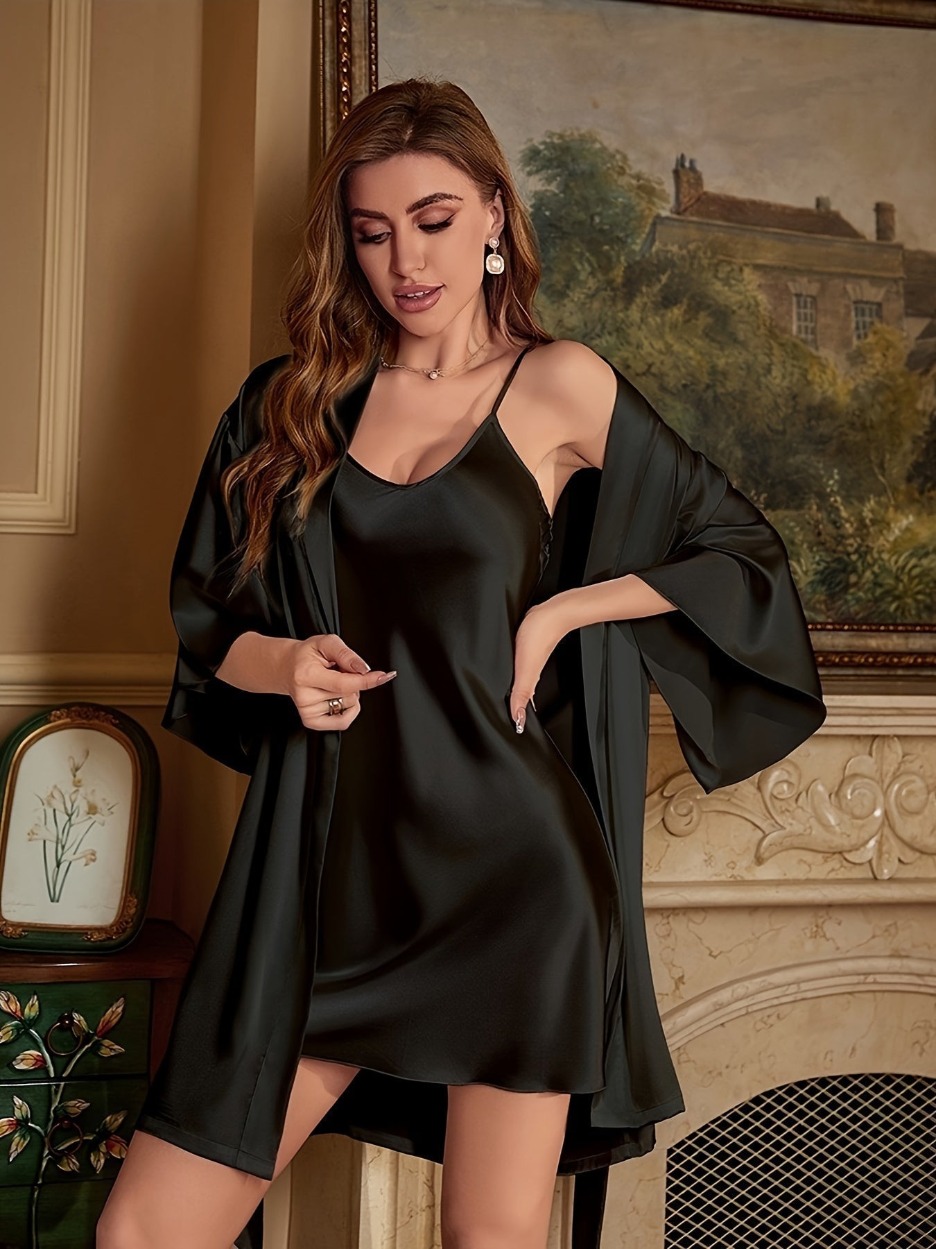 Nina | Elegantes Satin Nachthemd & Morgenmantel Set für sinnliche Nächte