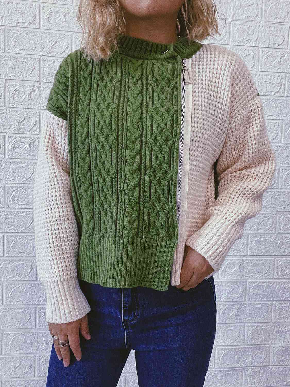 Quenora | Asymmetrischer Strickpullover mit Reißverschluss