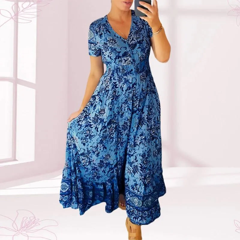 Reliza | Boho Midi-Sommerkleid mit Blumenprint