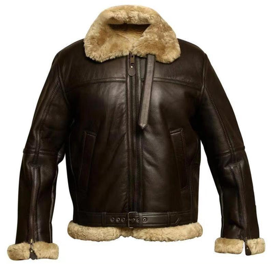 Herren Leder-Fliegerjacke mit Sherpa-Futter | Warme Vintage Aviator Jacke