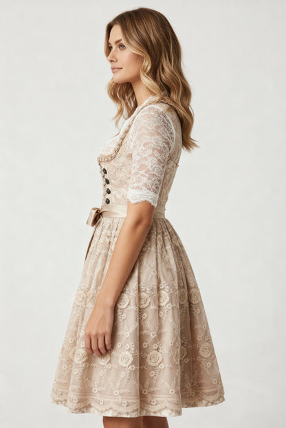 Dirndl Damen | Traditionelles Kleid mit Schnürmieder & Spitzenbluse