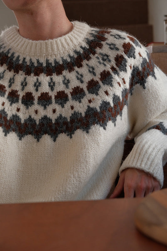 Wendelina | Damen Strickpullover mit Tribal-Muster und Rundhalsausschnitt