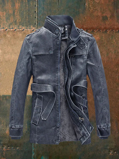 Laurence | Herren Vintage-Lederjacke mit Taillengürtel & Wärmender Fleece-Fütterung