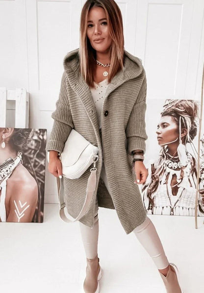 ButtonDown Hoodie Strickjacke Damen | langer Stricklook mit Kapuze für kühle Tage