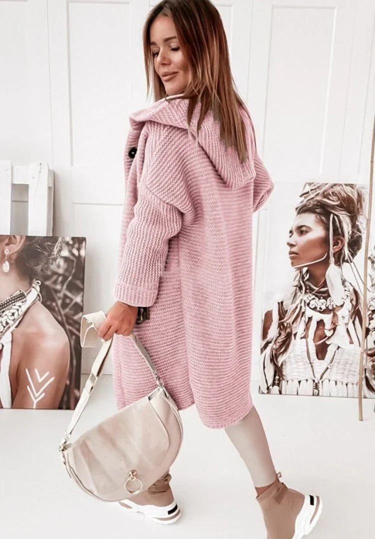 ButtonDown Hoodie Strickjacke Damen | langer Stricklook mit Kapuze für kühle Tage