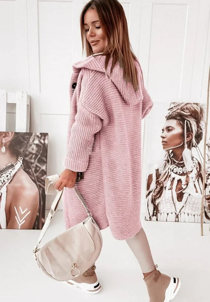 ButtonDown Hoodie Strickjacke Damen | langer Stricklook mit Kapuze für kühle Tage