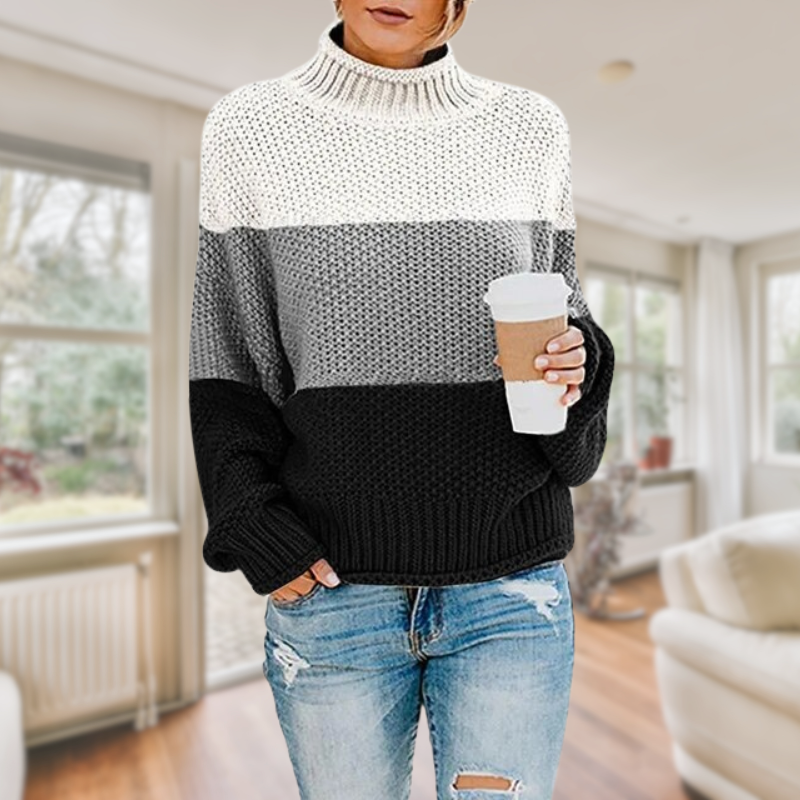 Sivela | Damen Strickpullover mit Farbblock & Rollkragen