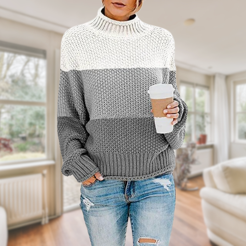 Sivela | Damen Strickpullover mit Farbblock & Rollkragen